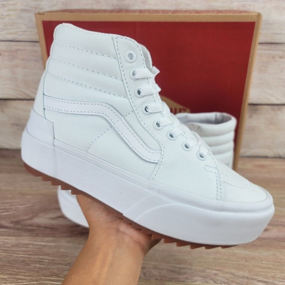 NEW Vans Sk8-Hi Stacked Canvas Women's Size 7 Platform True White Sneakers Shoes